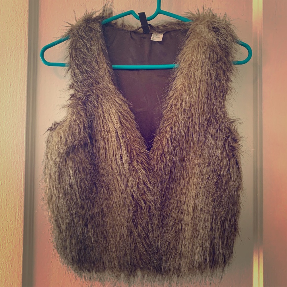 H&M brown fur vest XS